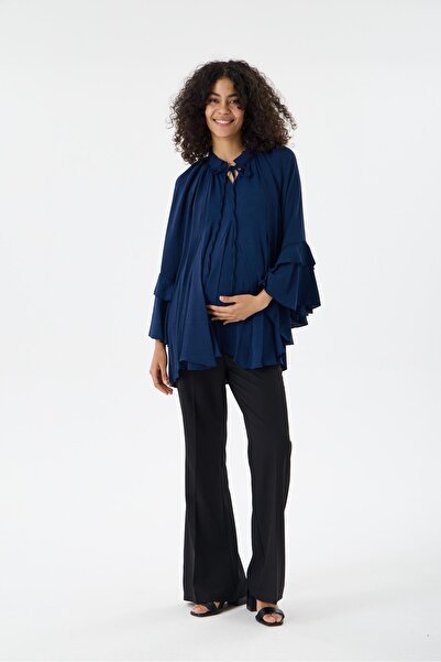 Işşıl 2618-Volanlı Kol Hamile Giyim OverSize Bluz-Tunik
