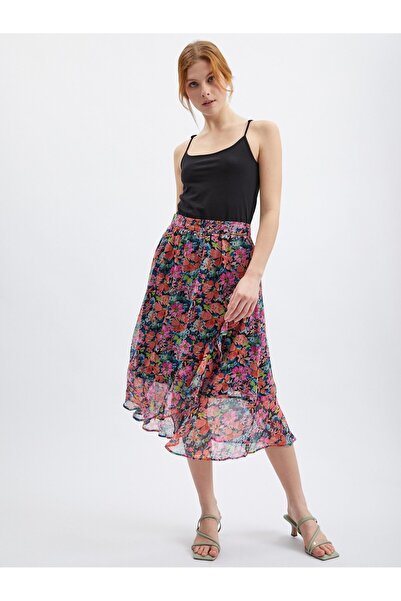 ORSAY Red and black floral skirt