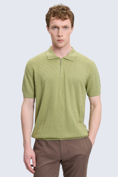 Hatemoğlu Khaki Regular Fit Polo Neck Cotton T-Shirt