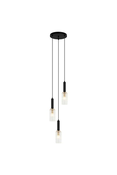 Italux Perola Modern 3-Light Chandelier Pendant Ceiling Lamp, Black & Gold St...