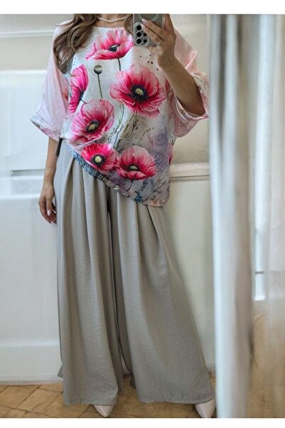 MAXORA SHOP Pantaloni palazzo din vâscoză cu centură, croi lejer și elegant