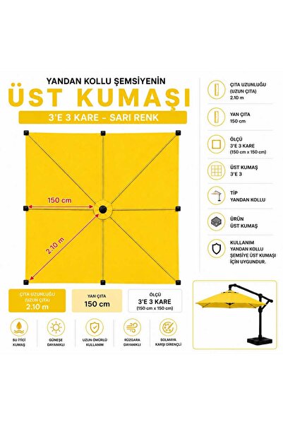 Şemsiyecim 3x3 Kare Yandan Kollu Şemsiye Üst Kumaşı Su İtici