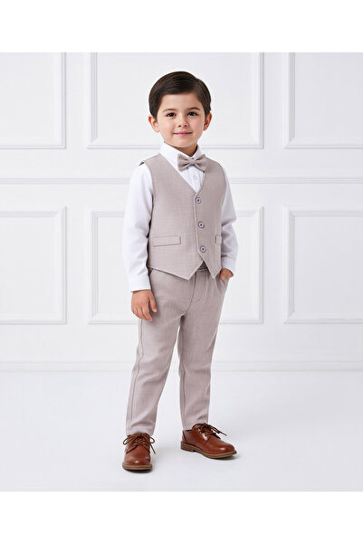 Mark & Mia Solid Full Sleeves Party Suit With Waistcoat - White/Grey