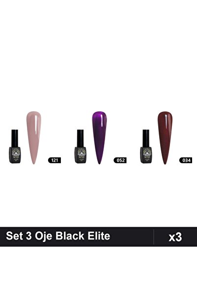 Makeup Set 3 Oje Semipermanente Black Elite 8ml, Nuante 121 052 034, Manichiu...