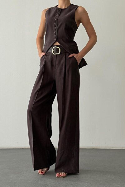 Quzu 26Ypnt01569 Women's Belt Detailed Trousers