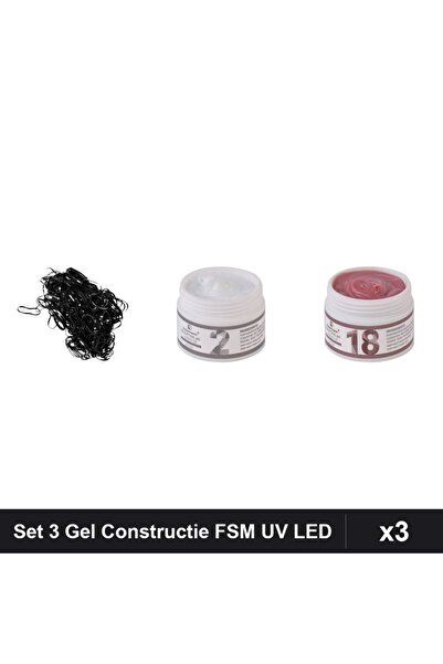 Makeup Set 3 Gel Constructie UV LED FSM 15g, Nuante 02 18, Unghii + Elastice ...