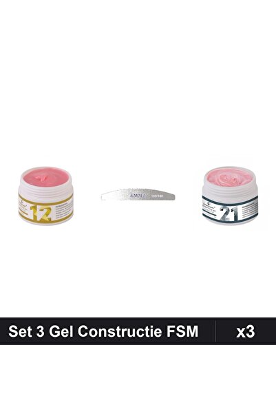 Makeup Set 3 Gel Constructie UV LED FSM 15g, Nuante 12 și 21, Pila Emma 100/180