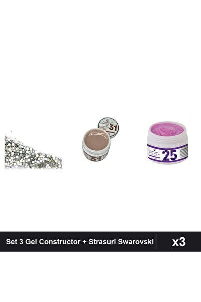 Makeup Set 3 Constructie Unghii Gel UV LED FSM 15g, Cristale Swarovski Argint...
