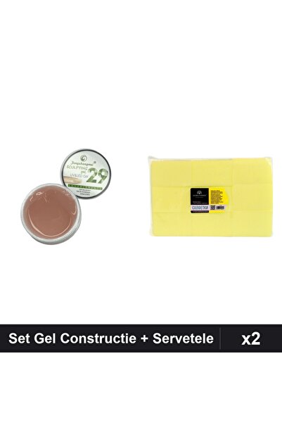 Makeup Set 2 Gel Constructie UV LED FSM 15g + 900 Servetele Unghii Galben Man...
