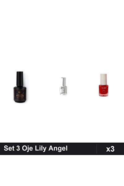 Makeup Set 3 Oje Semipermanente Lily Angel cu Primer, Alb Roșu, Manichiură UV...