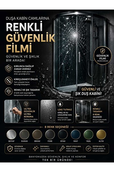 HD AMERICAN Duş Kabin Camlarına Renkli Güvenlik Filmi