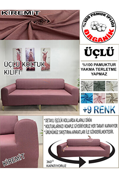 IL %100 Pamuklu Petek Dokulu Kumaş 1 Adet Üçlü Koltuk Kılıfı, Komple Kaplama,...