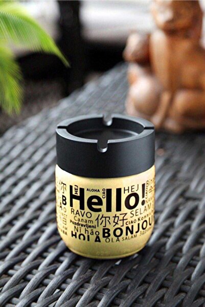 Generic Brand Glass Odorless Ashtray 425 Cc Hello Patterned Yellow