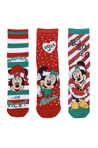 Zumzeria Red and Green Christmas Women's Socks with Lurex Stripes & Minnie Pa...