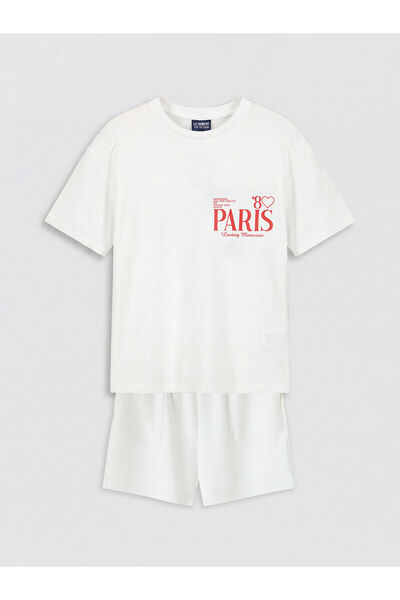 LC Waikiki White Paris Printed Girls' Soft Touch Set