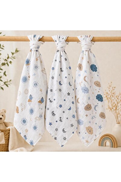 miely Çok Amaçlı İki Katlı Müslin Örtü & Battaniye 3'lü Set 80x80 cm %100 Pamuk