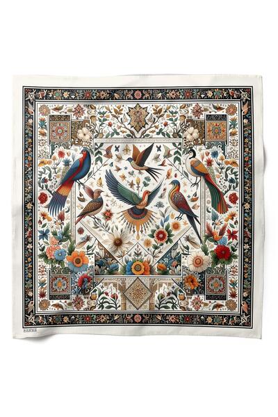 HAWWA Exotic Bird & Flower Patterned Satin Scarf