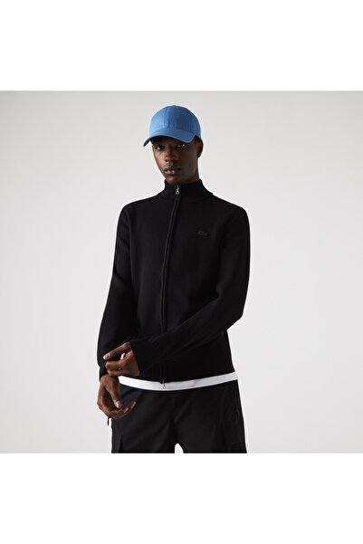 Lacoste Men's Zippered Stand-Up Neck Wool Cardigan