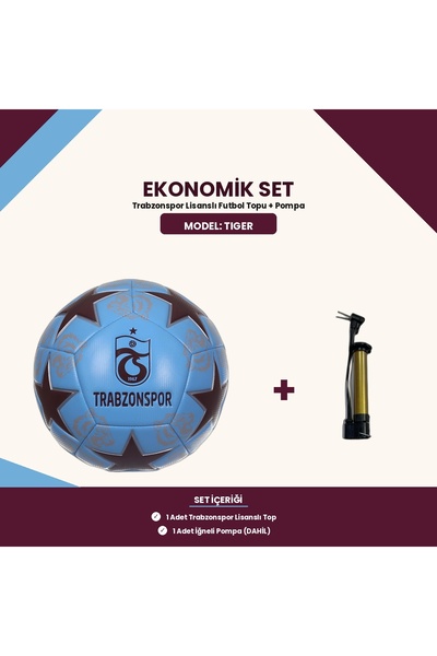 Trabzonspor Lisanslı Tiger 5 Numara Futbol Topu + Pompa - Ekonomik Set
