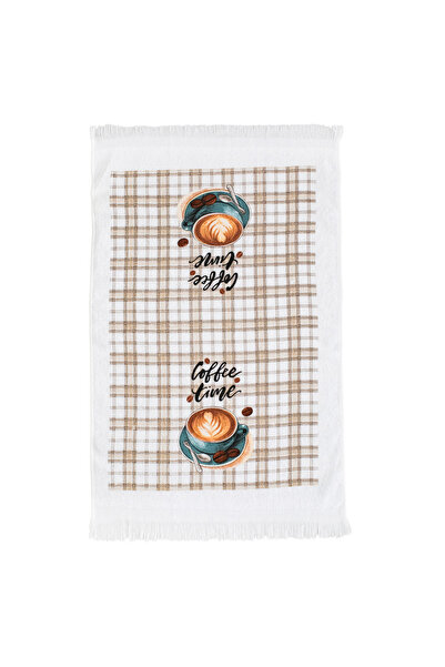 Zumzeria White Cotton Kitchen Towel 'Coffee Time' 60x35cm