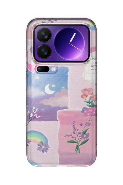 FLAMENKO حافظة هاتف شفافة متوافقة مع Xiaomi 17 Pro بنمط زهور الباستيل وقمر وق...