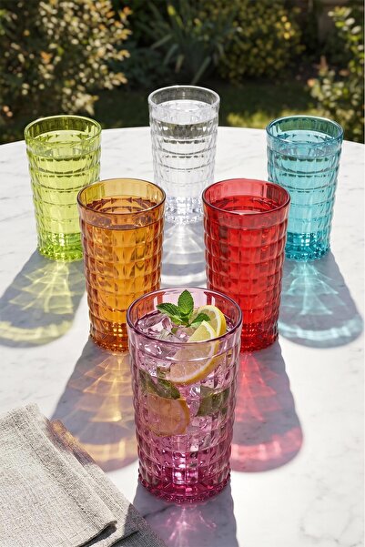 EWs Acrylic Allegra Colored 6-Piece Long Glass & Water Soft Drink Glass 750 m...