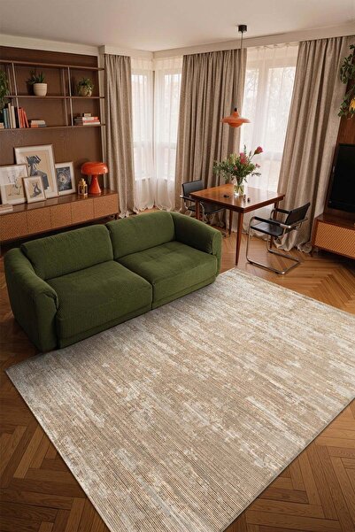 Cotto Home İpeksi IP015S Krem Bej Modern Desen Pamuk Taban Dayanaklı Salon Mu...
