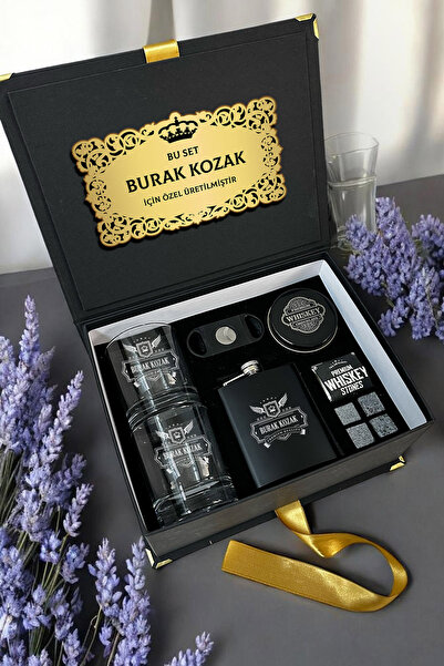 hediyemen Kişiye Özel 2li Viski Bardağı Seti Lüks Siyah Kutu Erkek Hediye