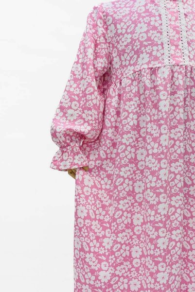 Betül Akbay Girl's Hijab Dress - Cotton Viscose Zümra Model Full Length Pink