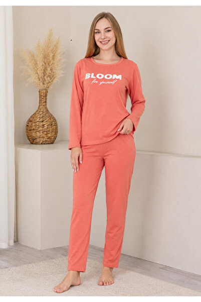 Serena Pijama dama-maneca lunga si pantalon lung- culoare coral cu imprimeu" ...