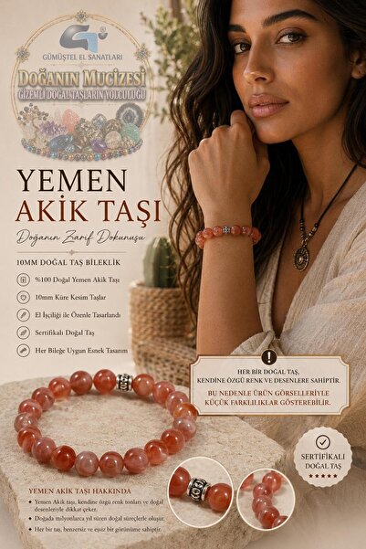 GÜMÜŞTEL EL SANATLARI Certified Yemeni Agate Natural Stone Bracelet