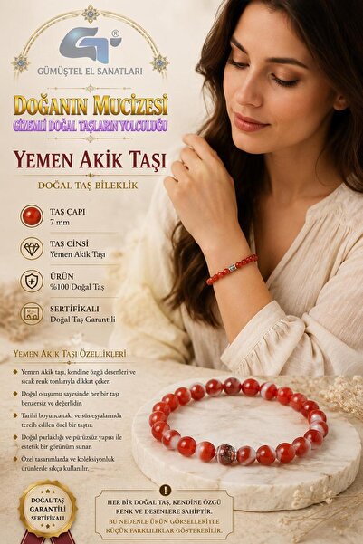 GÜMÜŞTEL EL SANATLARI Certified Yemeni Agate Natural Stone Bracelet