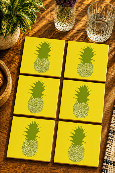 JHAAR Pineapple Design Set of 6 Coasters - Uv Printing Mdf - 10X10 cm