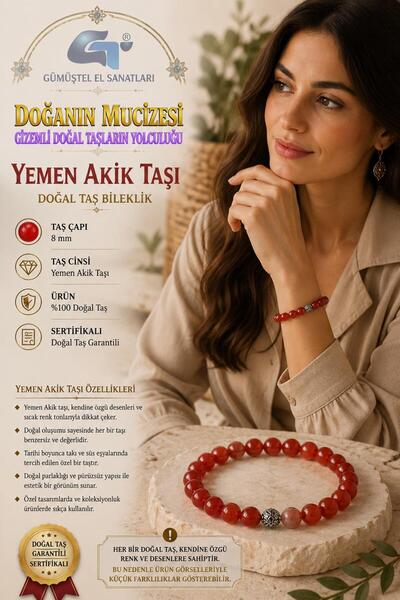 GÜMÜŞTEL EL SANATLARI Certified Yemeni Agate Natural Stone Bracelet