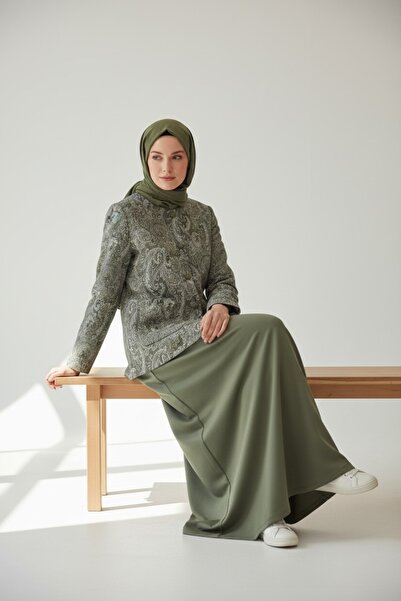 ECE GİYİM Women's Button-Front Shawl Patterned Top with Pockets on the Skirt ...