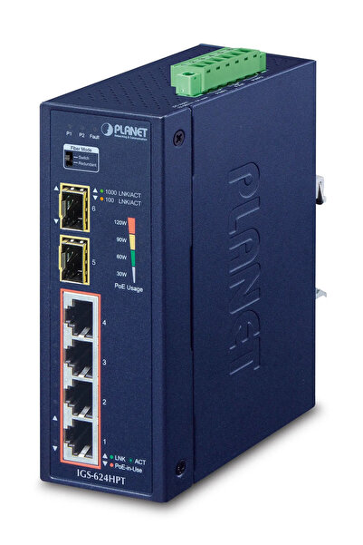 Planet Switch indus 4x Giga PoE AT + 2SFP -40/75¬∞C