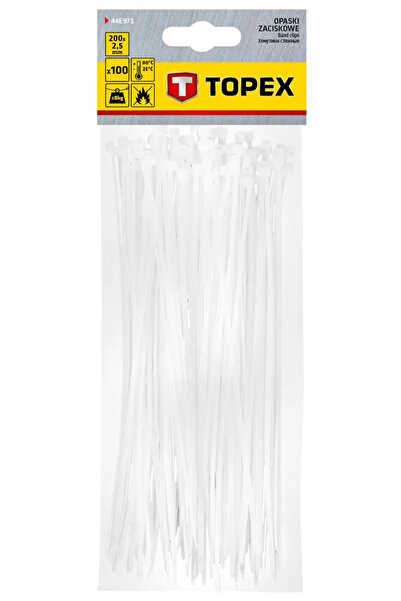 topex Coliere de cablu 2.5 x 200 mm, 100 buc., albe