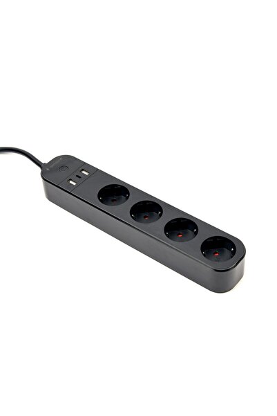 Gembird Prelungitor inteligent cu încărcător USB și 4 prize, negru