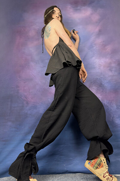 Quincey Wide Cut Shalwar Pants with Tie-Up Cuffs
