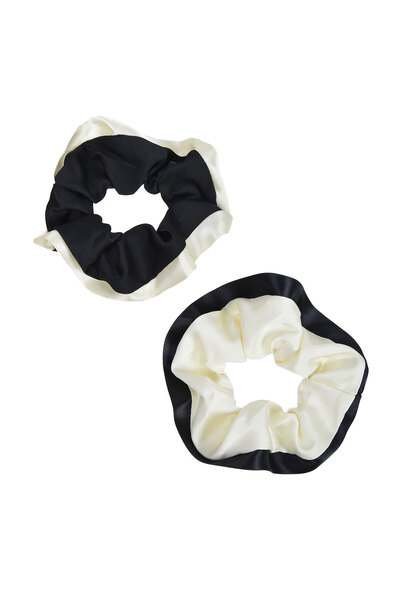 OEM Elastice de păr bicolore negru și ecru - 2 bucăți