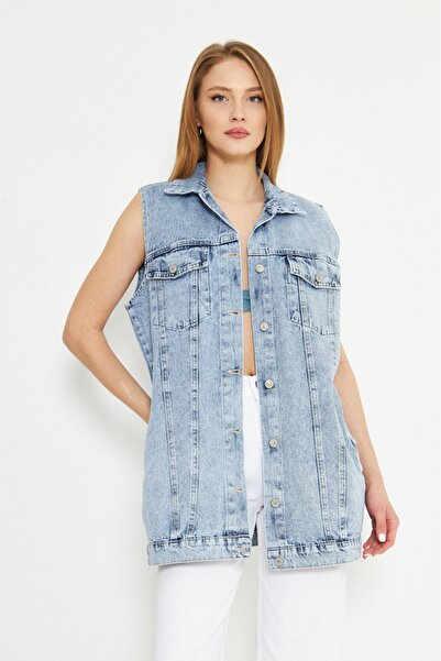 Esra Butik78 Açık Mavi Oversize Kot Yelek – Modern ve Zamansız Şıklık