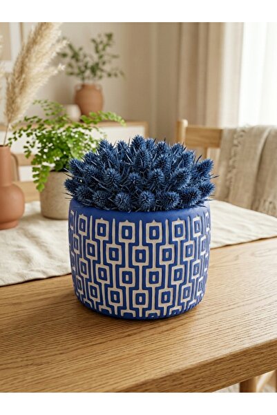 mora store Modern Bohem Mavi Beton Saksı 14x10 cm | Dekoratif Çiçeklik | Ev O...