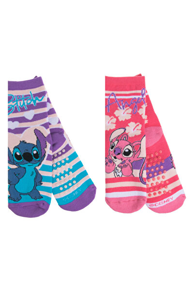 Lilo & Stitch Pink Purple Winter Socks with Stitch Pattern Anti-slip - 2 pairs