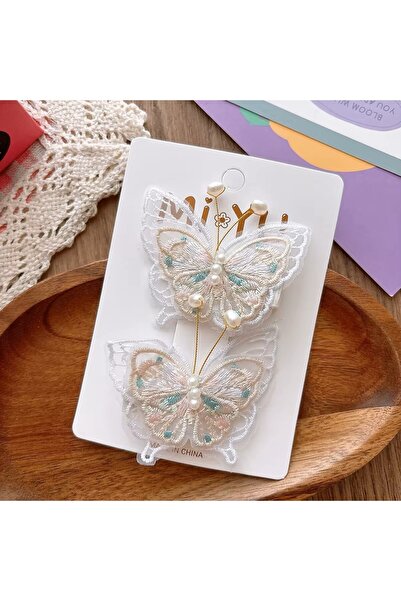 Rapunzel Accessories 2 li Kelebek Desenli Tül Nakışlı Bebek Toka Seti - Yumuş...