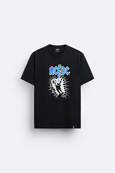 AYDESİGN Ac Dc Printed Crew Neck Black T-Shirt