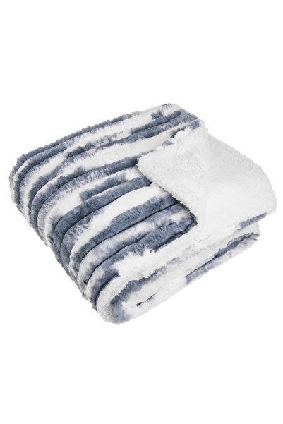 Zumzeria White Blue Faux Fur Blanket with Relief Stripe Pattern for Armchair ...
