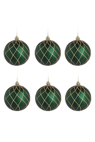 Zumzeria Set globuri de Crăciun verzi cu sclipici auriu Ø6cm - 6 buc
