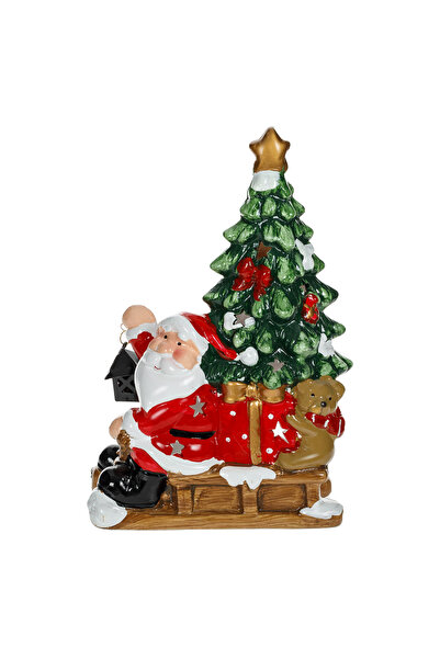 Zumzeria Suport ceramic Moș Crăciun cu sanie și brad pentru lumânare 16x8x28cm