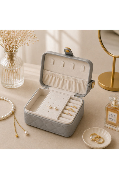 hediyeconcepti Quilted Patterned Travel Jewelry Box Mirrored Jewelry Organizer
