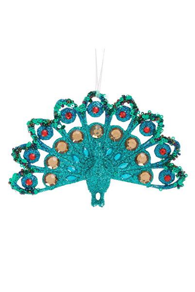 Zumzeria Christmas Tree Ornament Peacock with Turquoise Blue Glitter & Crysta...
